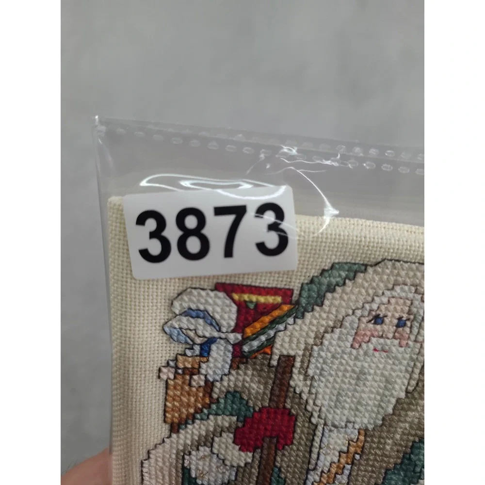 Handmade Finished Cross Stitch Old World Santa Claus Christmas Decor 18x14.5